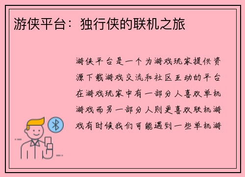 游侠平台：独行侠的联机之旅
